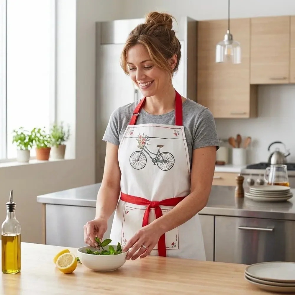 Sur La Table Bikes Apron Floral Bicycle Kitchen Apron Cotton Adult NWT Gift